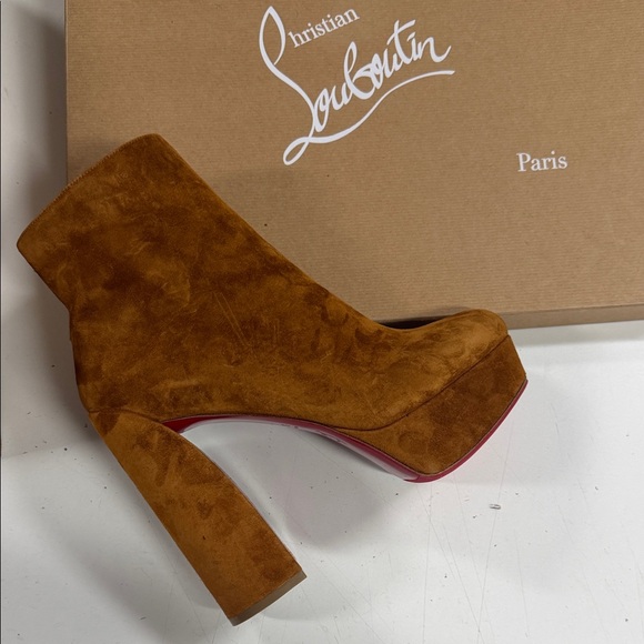 Christian Louboutin Shoes - Christian Louboutin Movida Brown Suede Platform Ankle Boot with Red Sole 39,5